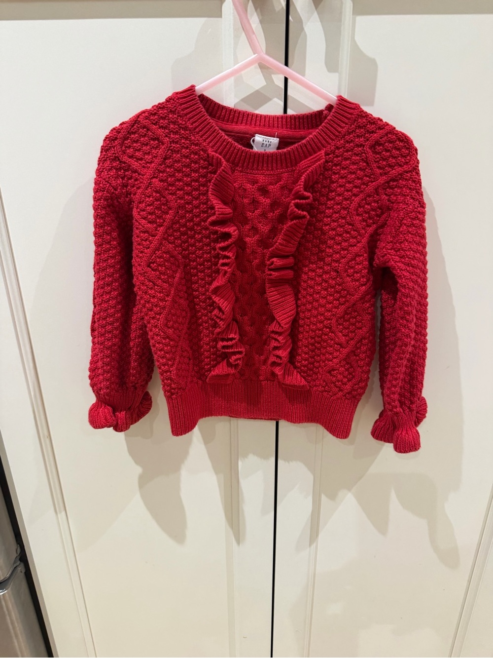 gap 3t Girls' Red Ruffle Cable Knit Sweater